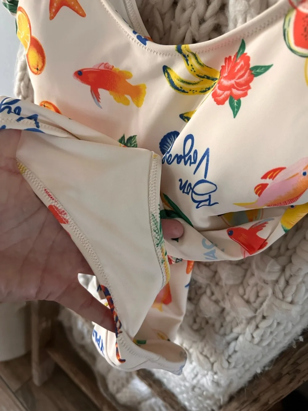 Old Navy Cream One-Piece Swimsuit with Bright Tropical Print - Picture 3 of 4